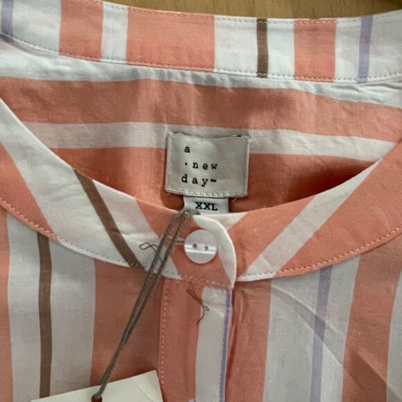 A New Day Lightweight Peach/White Striped Long Sleeve Button Up Shirt 2XL Comfy - Picture 4 of 6